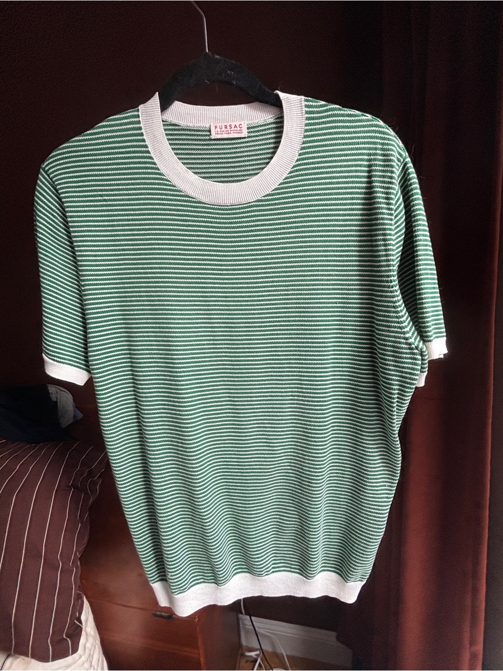 Green Striped Short Sleeve Crewneck Knit Shirt